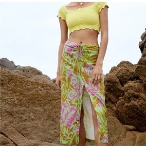 New! Zara Floral Pencil Skirt in Lime Green and Pink